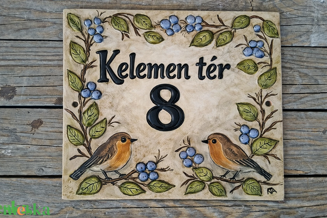 Vörösbegy pár kökény ágon - otthon & életmód - konyhafelszerelés, tálalás - tálalás - tányér & étkészlet - Meska.hu