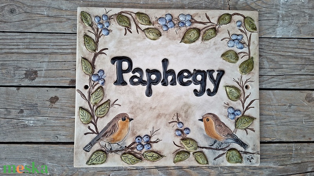 Vörösbegy pár kökény ágon - otthon & életmód - konyhafelszerelés, tálalás - tálalás - tányér & étkészlet - Meska.hu