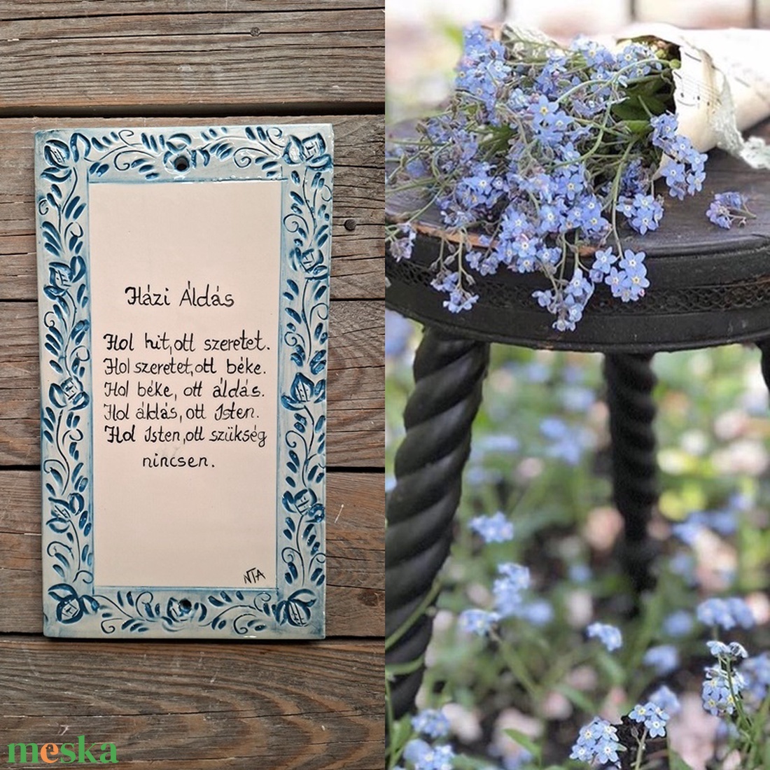 Türkiz tulipánkoszorú kerámia  - Házi áldás - otthon & életmód - vallás - házi áldás - Meska.hu