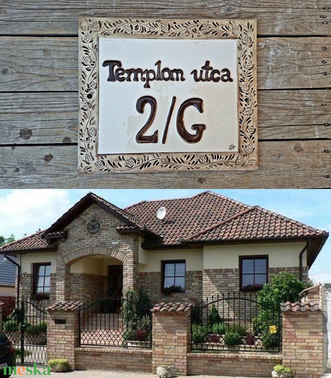  Barna vésett tulipán koszorú  egyedi kerámia utcanév tábla  - otthon & életmód - ház & kert - házszám - Meska.hu