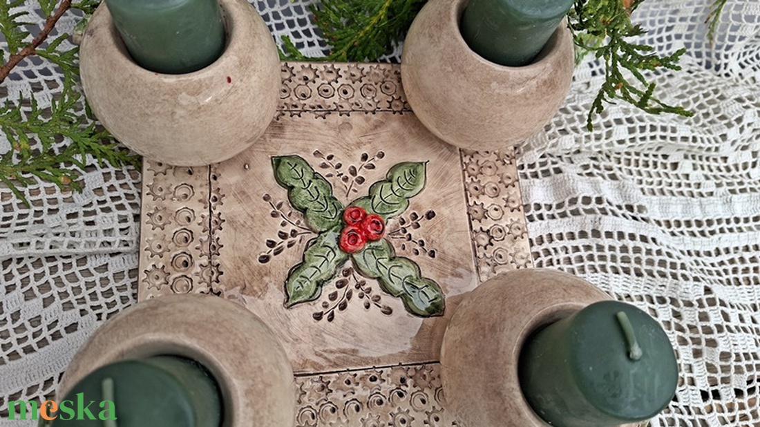 Natúr és a zöld tisztelőinek, kerámia koszorú - karácsony - adventi díszek - adventi koszorú - Meska.hu