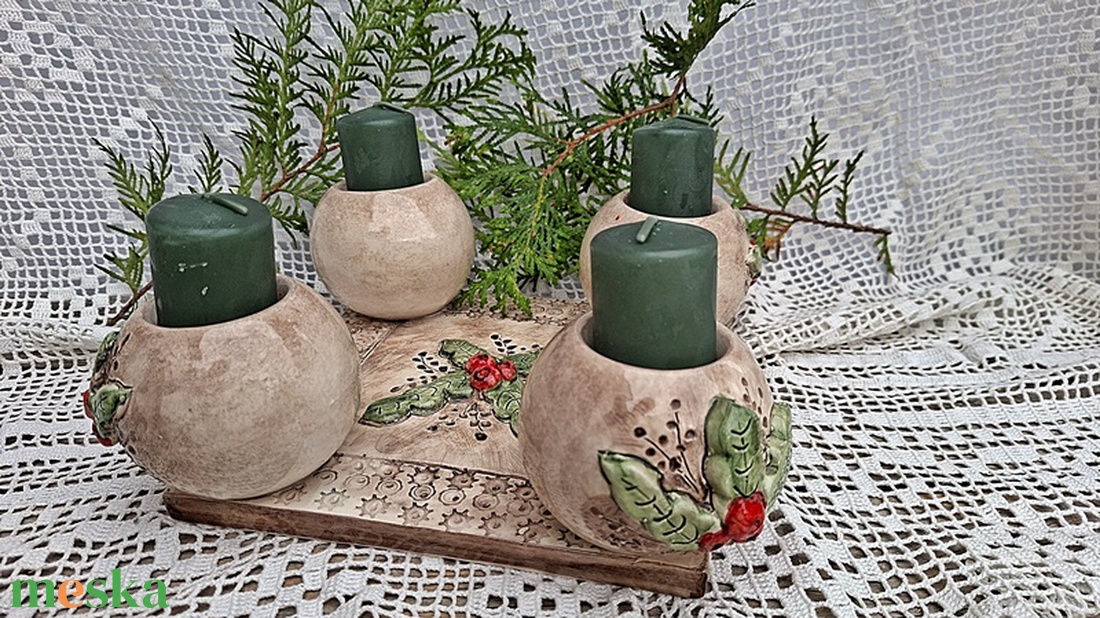 Natúr és a zöld tisztelőinek, kerámia koszorú - karácsony - adventi díszek - adventi koszorú - Meska.hu