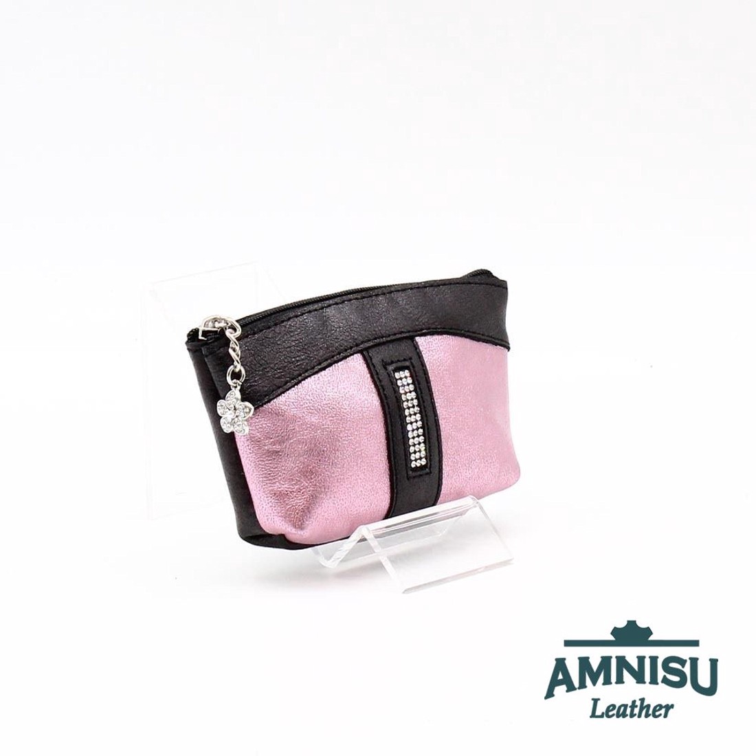 Fényes fekete - metál rózsaszín egy cipzáras egyenes swarovski köves kulcstartó E8006 - táska & tok - kulcstartó & táskadísz - kulcstartó - Meska.hu