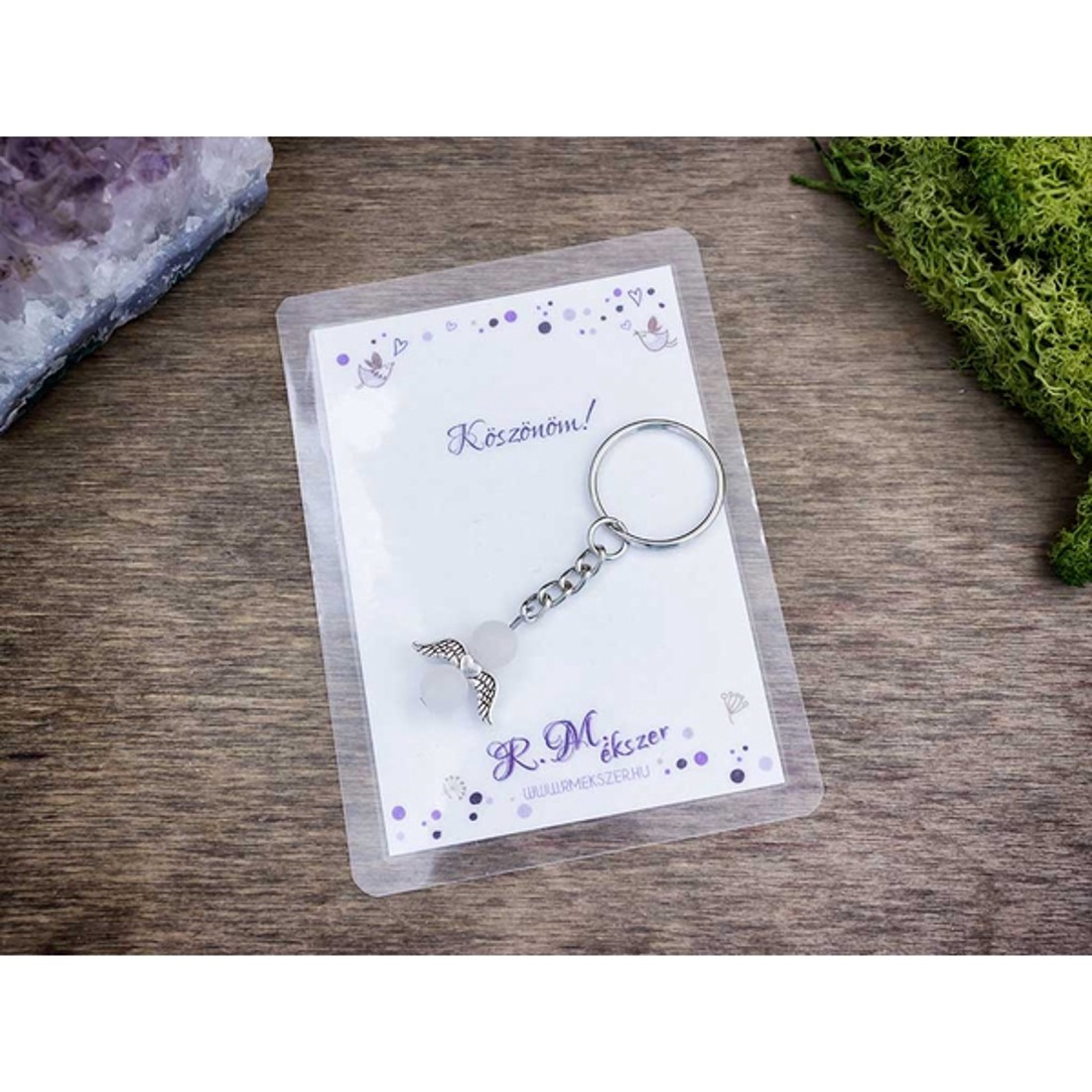Köszönöm kulcstartó rózsakvarccal - táska & tok - kulcstartó & táskadísz - kulcstartó - Meska.hu