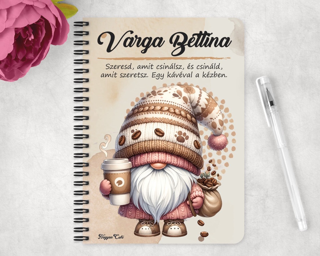 Személyre szabható - Kávés manó cókmókos mintás A6-os füzet - otthon & életmód - papír, írószer - jegyzetfüzet & napló - Meska.hu