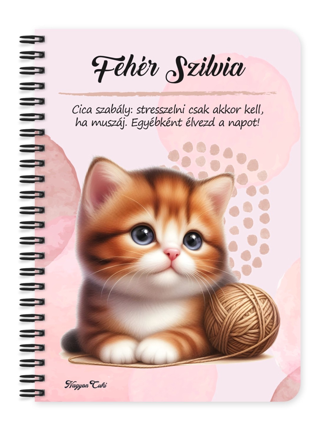 Személyre szabható - Pici cica gombolyaggal mintás A5-ös füzet - otthon & életmód - papír, írószer - jegyzetfüzet & napló - Meska.hu