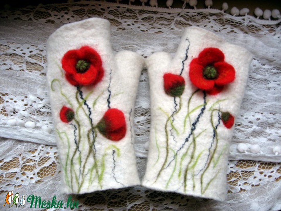 Ujjatlan kesztyű Pipacs  RENDELHETŐ  -  - Meska.hu