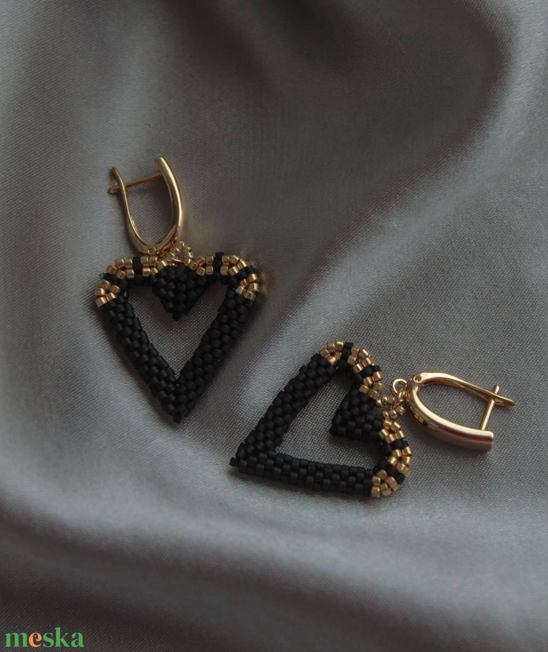 Fekete szív fülbevaló - ékszer - fülbevaló - karika fülbevaló - Meska.hu
