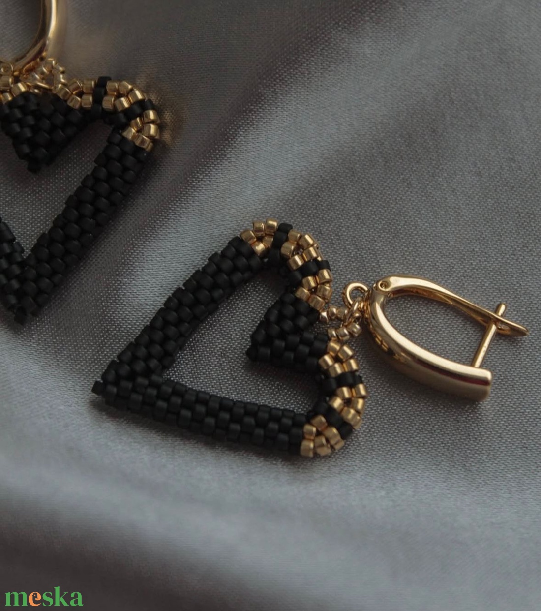 Fekete szív fülbevaló - ékszer - fülbevaló - karika fülbevaló - Meska.hu