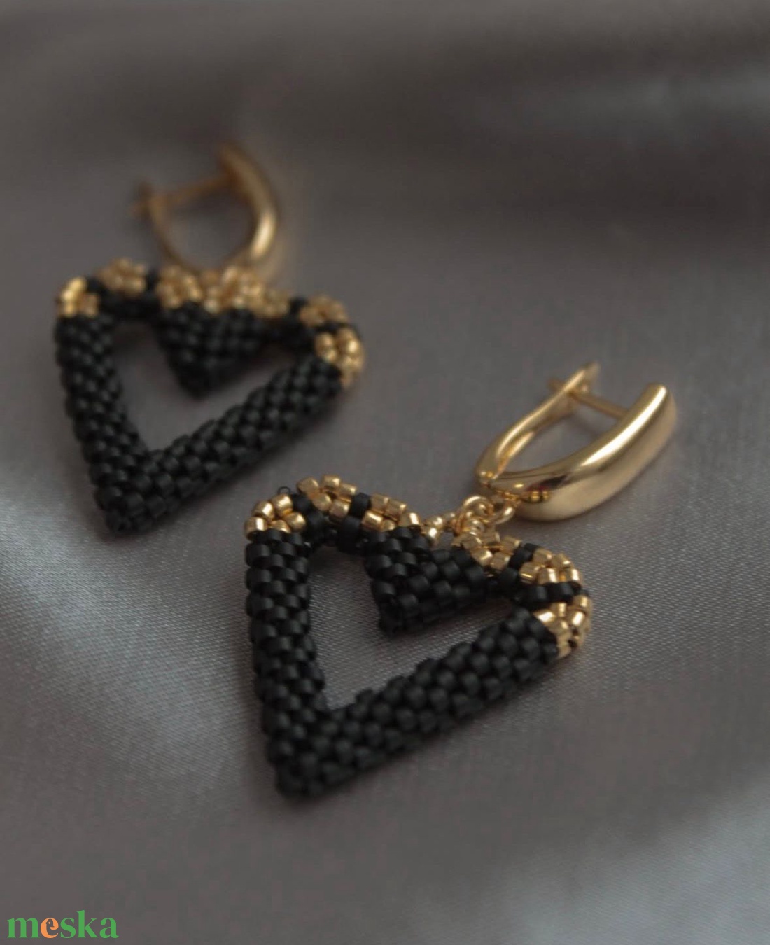 Fekete szív fülbevaló - ékszer - fülbevaló - karika fülbevaló - Meska.hu