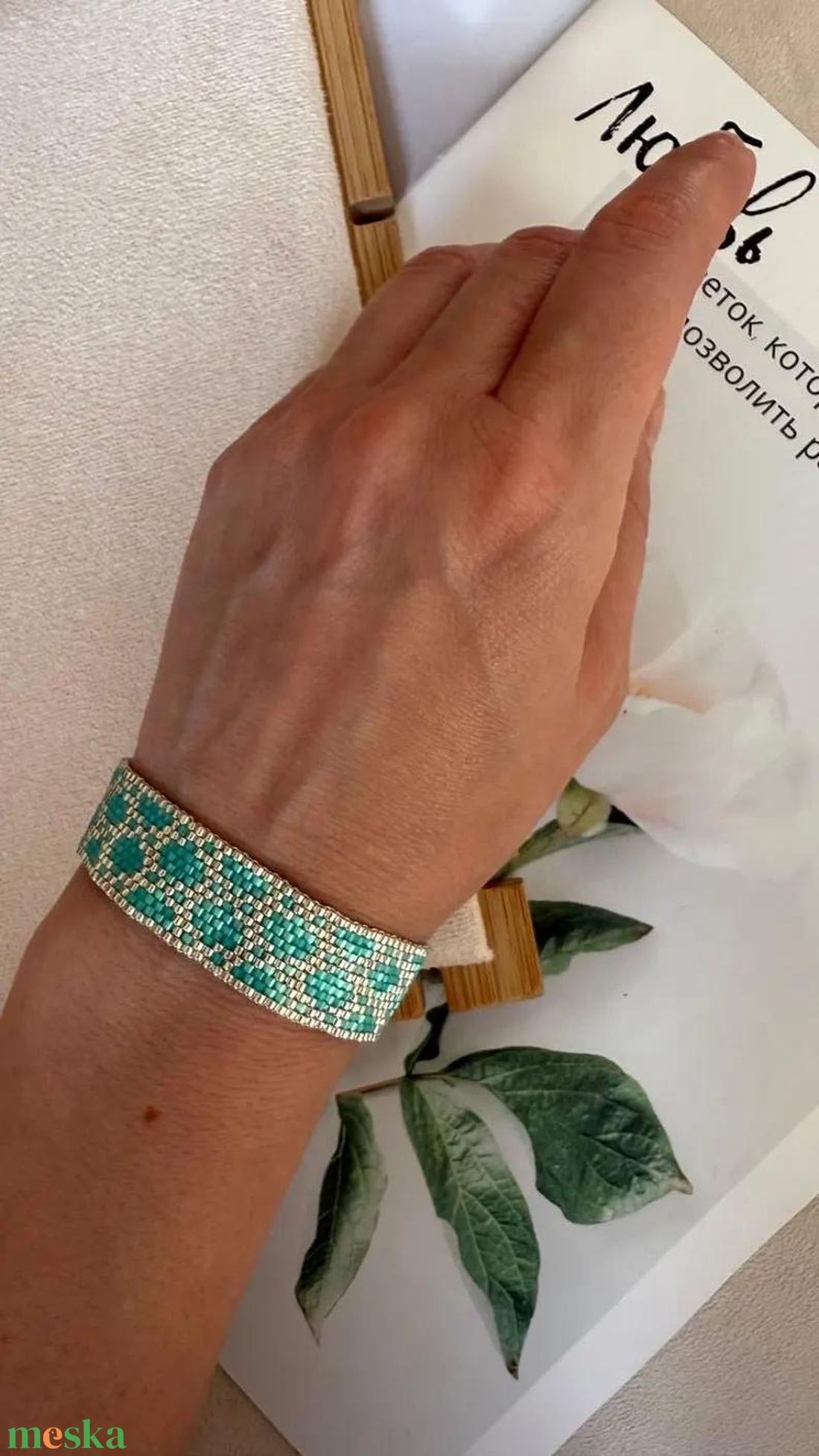 Széles Miyuki karkötő smaragdzöld rombusz mintával � kézműves gyöngy ékszer - ékszer - karkötő - gyöngyös karkötő - Meska.hu