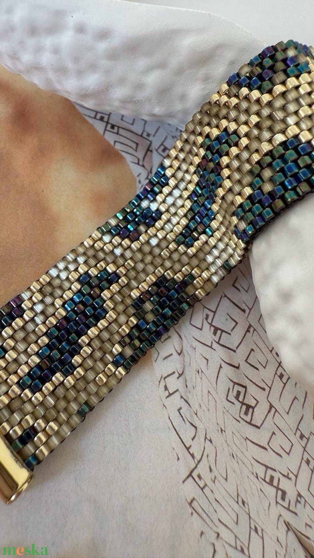 Gyöngy karkötő - kígyó mintával, Miyuki karkötő - ékszer - karkötő - gyöngyös karkötő - Meska.hu