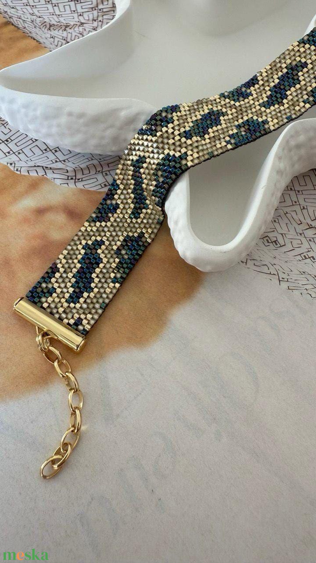 Gyöngy karkötő - kígyó mintával, Miyuki karkötő - ékszer - karkötő - gyöngyös karkötő - Meska.hu