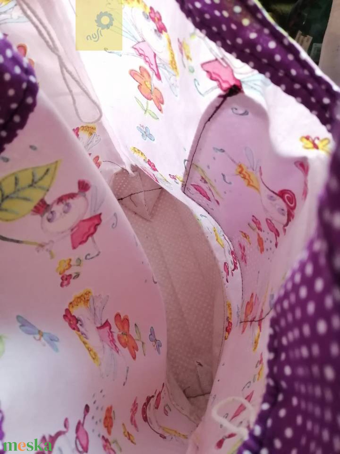 Akciós Nusi Bag - Egyedi pamutvászon táska, zsinórral - Rózsaszín tündérkés lila pöttyös mintával - táska & tok - kézitáska & válltáska - kézitáska - Meska.hu Akciós Nusi Bag - Egyedi pamutvászon táska, zsinórral - Rózsaszín tündérkés lila pöttyös mintával - táska & tok - kézitáska & válltáska - kézitáska - Meska.hu