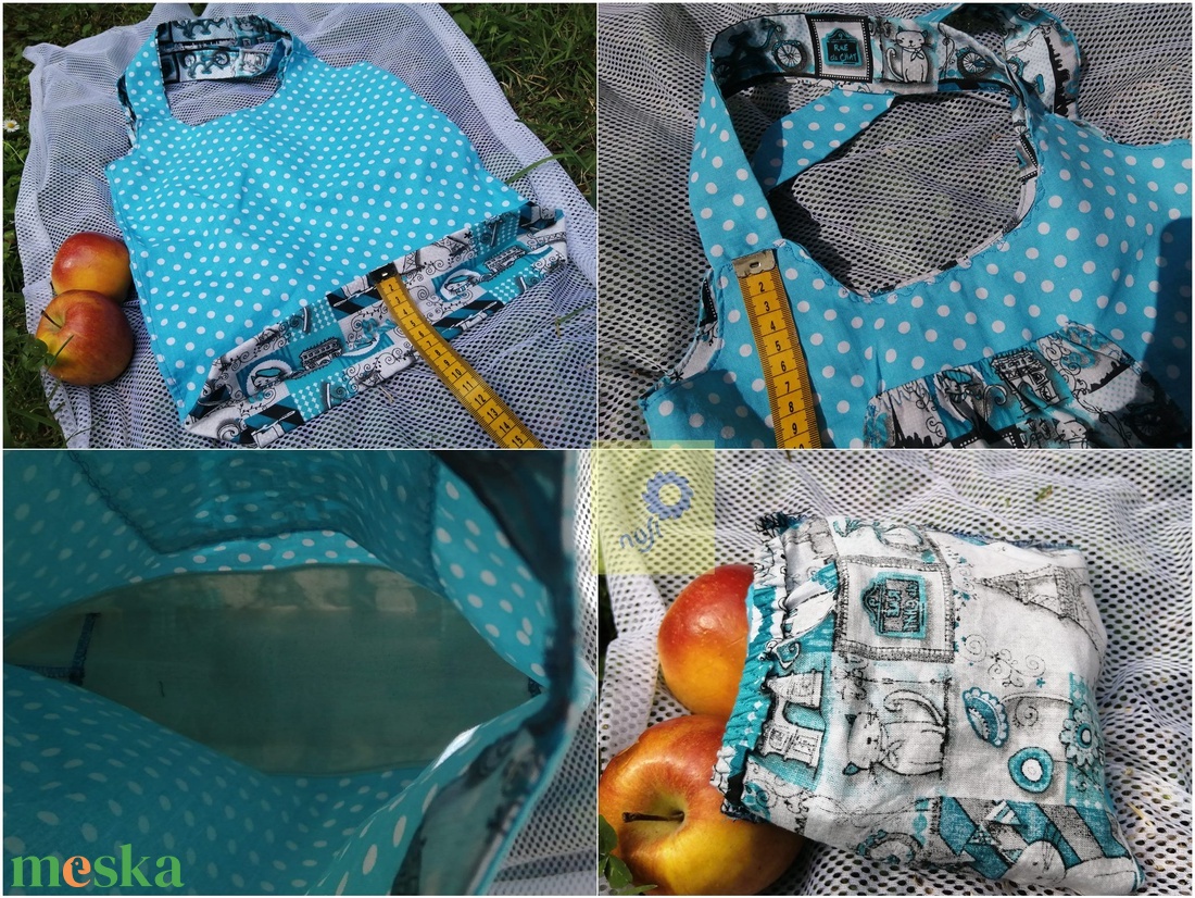 Nusi Bag - Egyedi pamutvászon táska - Kék párizsi cicás / kék alapon fehér pöttyös minta variációval - táska & tok - kézitáska & válltáska - Meska.hu