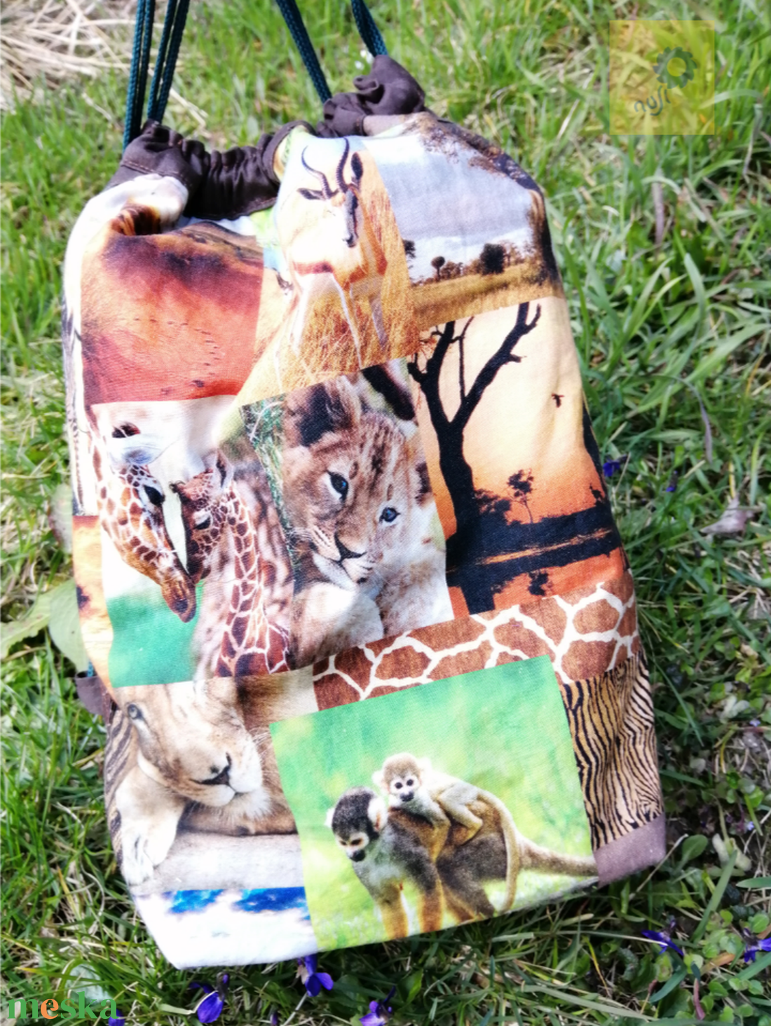 Afrika szafari állatos mintás textil zsák, tornazsák - táska & tok - hátizsák - tornazsák, gymbag - Meska.hu