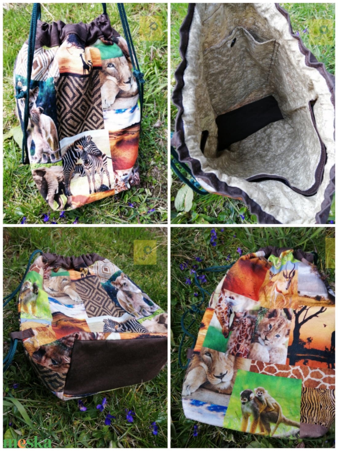 Afrika szafari állatos mintás textil zsák, tornazsák - táska & tok - hátizsák - tornazsák, gymbag - Meska.hu