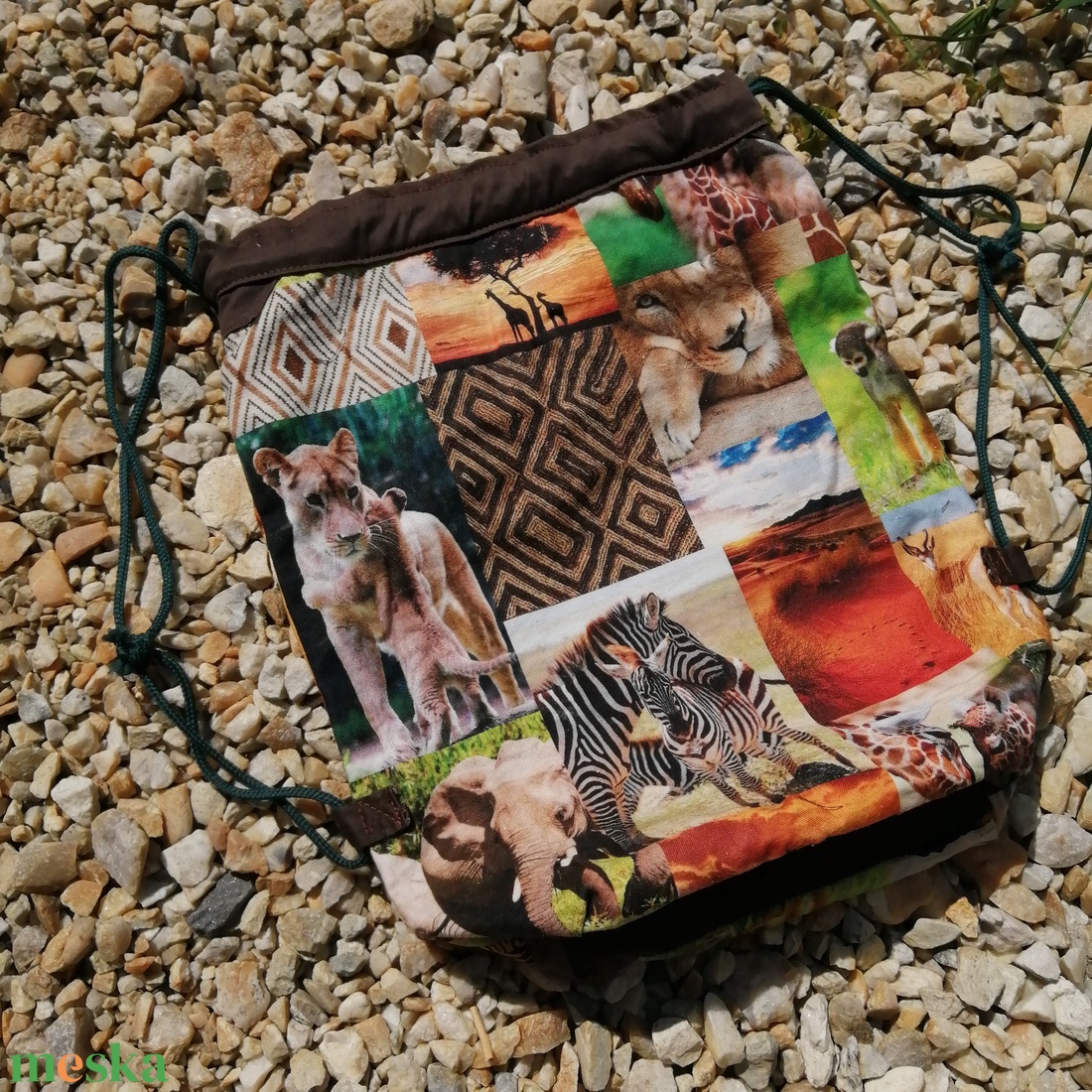 Afrika szafari állatos mintás textil zsák, tornazsák - táska & tok - hátizsák - tornazsák, gymbag - Meska.hu