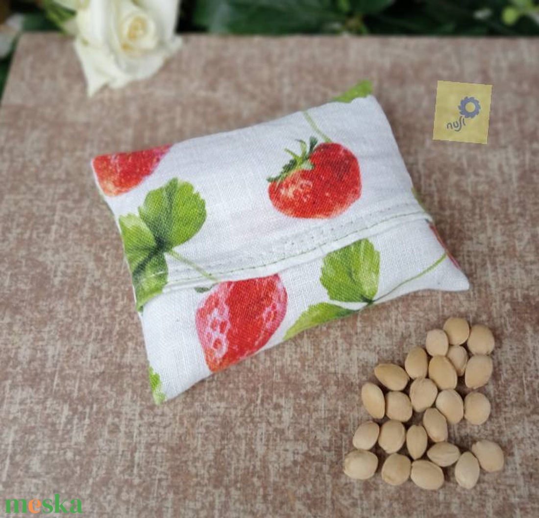 Meggymag párnácska eper mintás prémium lenvászon huzatban  - otthon & életmód - lakástextil - párna & párnahuzat - Meska.hu