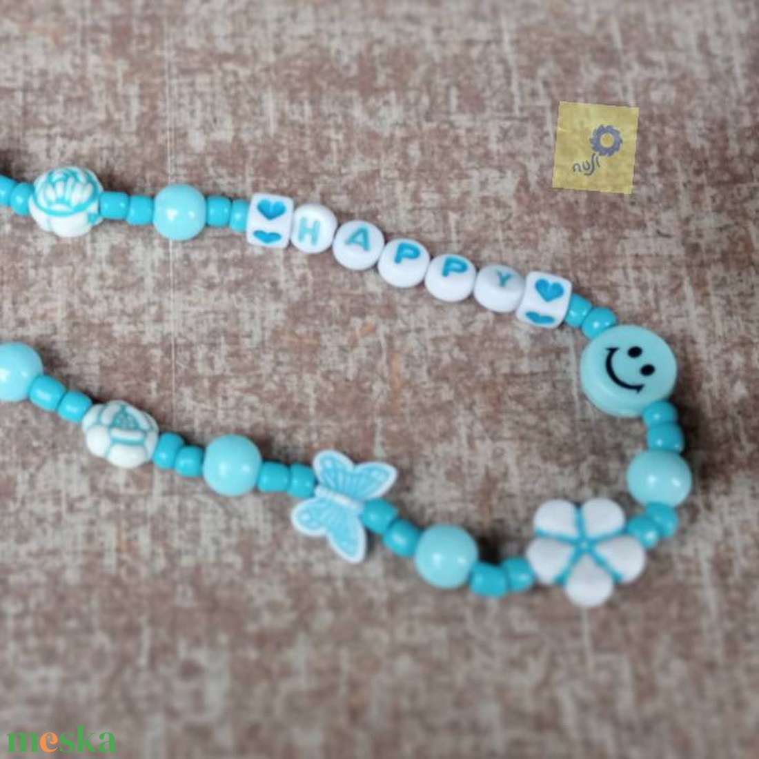 Mobil dísz / phone charm - kék árnyalat, happy felirattal  - ékszer - karkötő - charm karkötő - Meska.hu