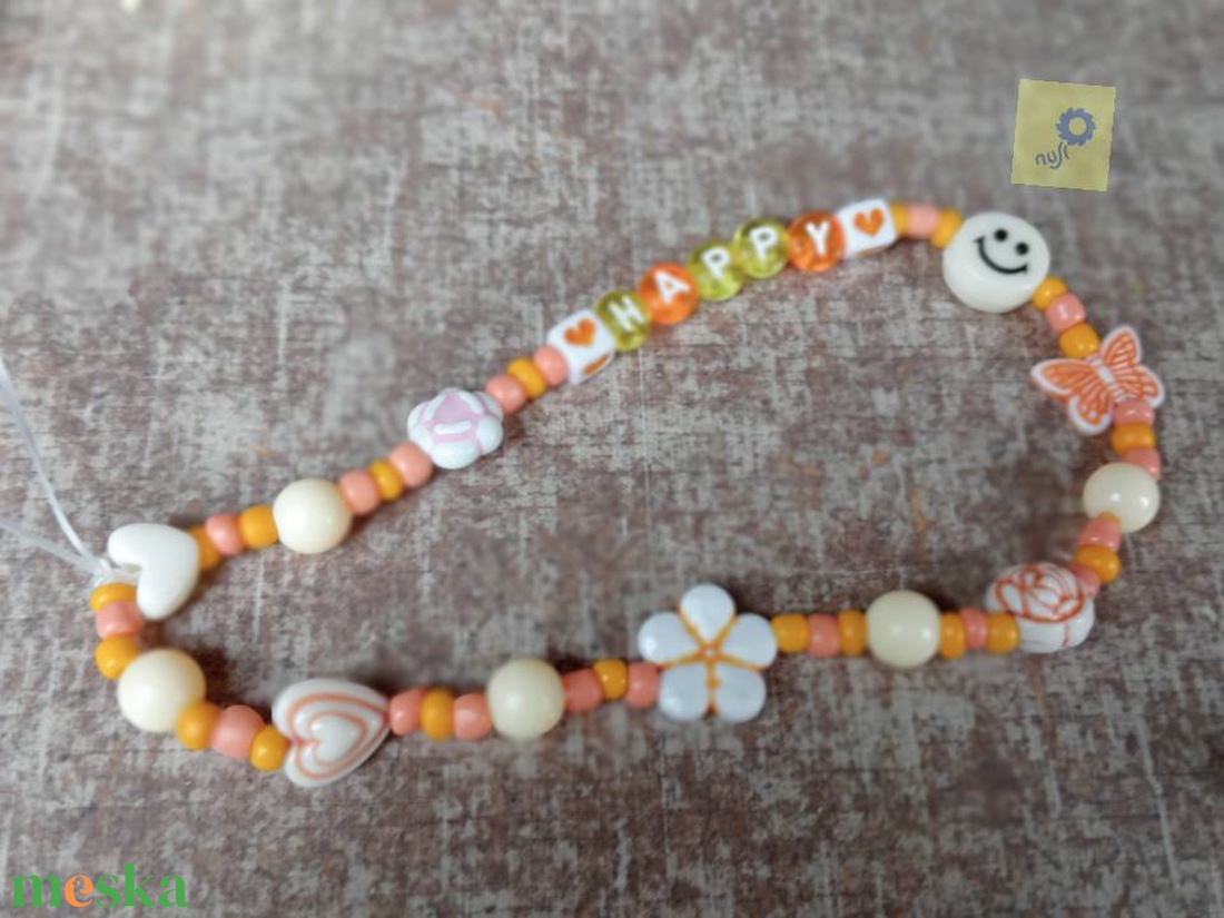Mobil dísz / phone charm - narancs árnyalat, happy felirattal - ékszer - karkötő - charm karkötő - Meska.hu Mobil dísz / phone charm - narancs árnyalat, happy felirattal - ékszer - karkötő - charm karkötő - Meska.hu