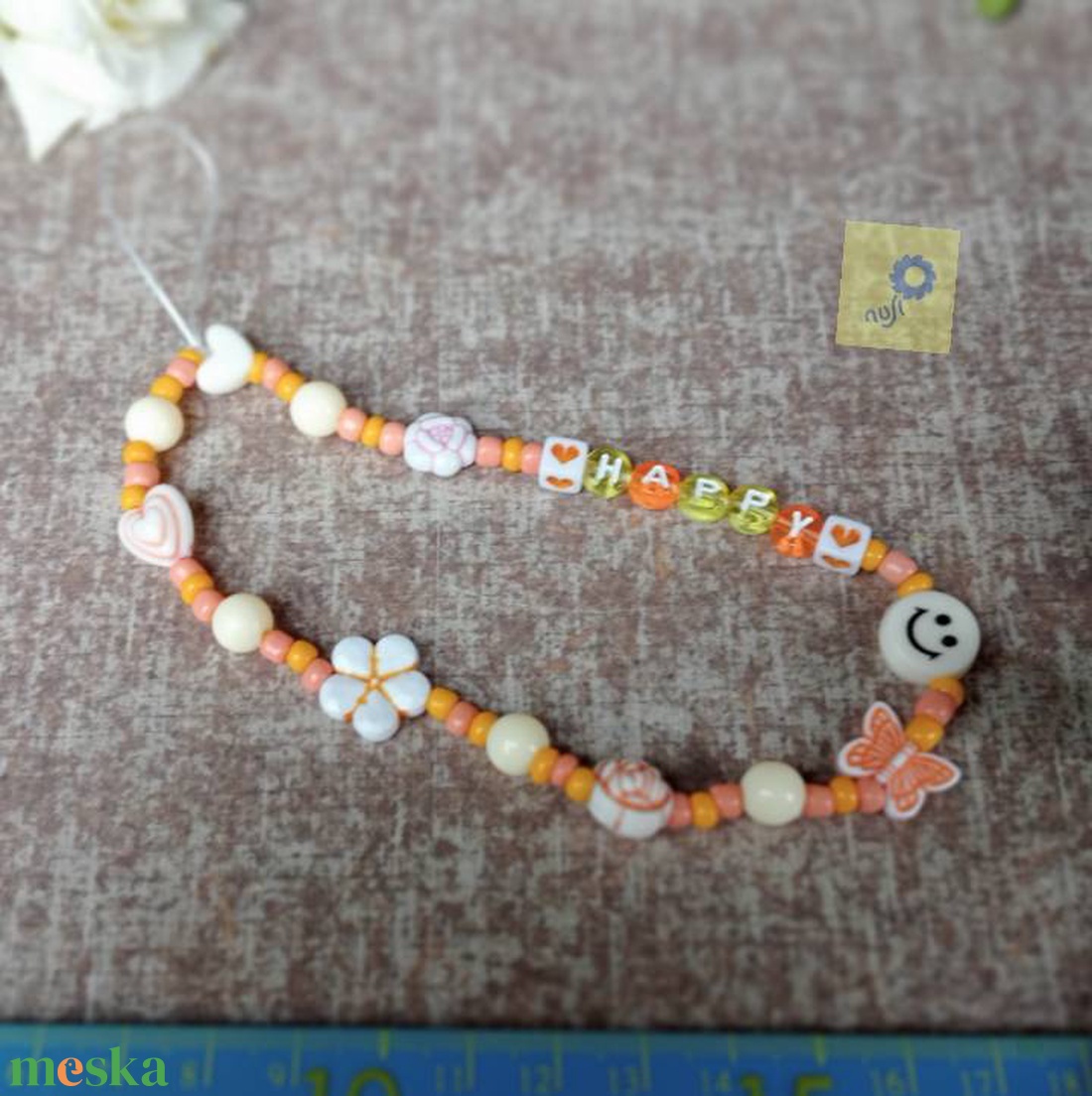Mobil dísz / phone charm - narancs árnyalat, happy felirattal - ékszer - karkötő - charm karkötő - Meska.hu Mobil dísz / phone charm - narancs árnyalat, happy felirattal - ékszer - karkötő - charm karkötő - Meska.hu