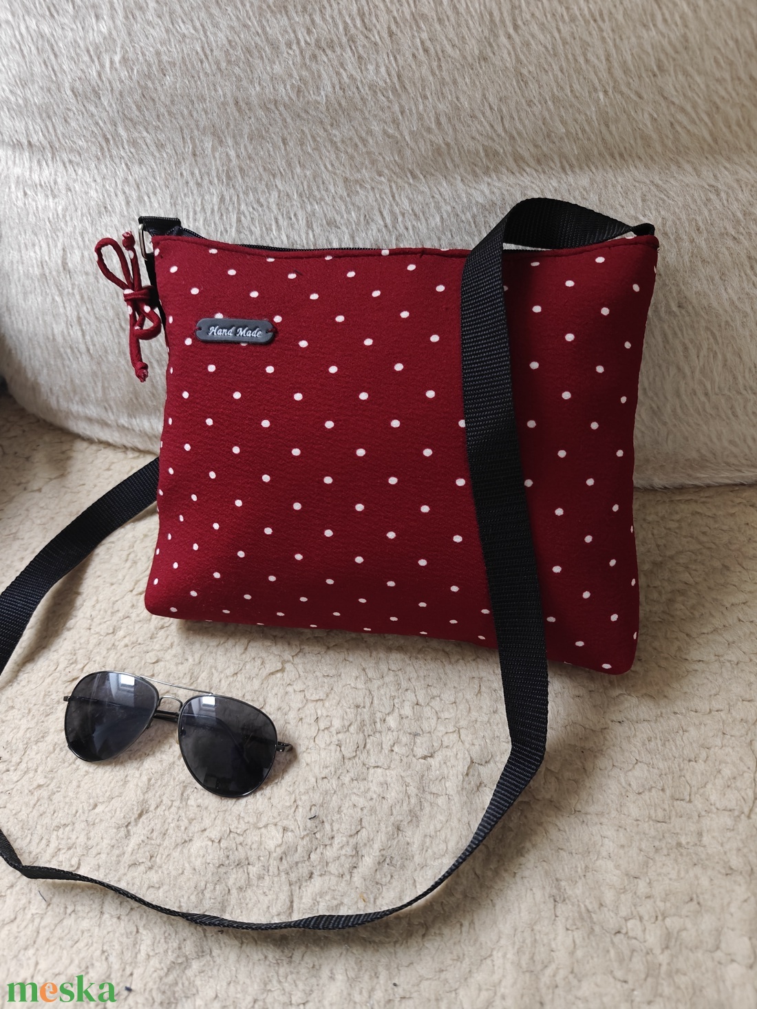 Bordó pöttyös textil táska - táska & tok - kézitáska & válltáska - vállon átvethető táska - Meska.hu