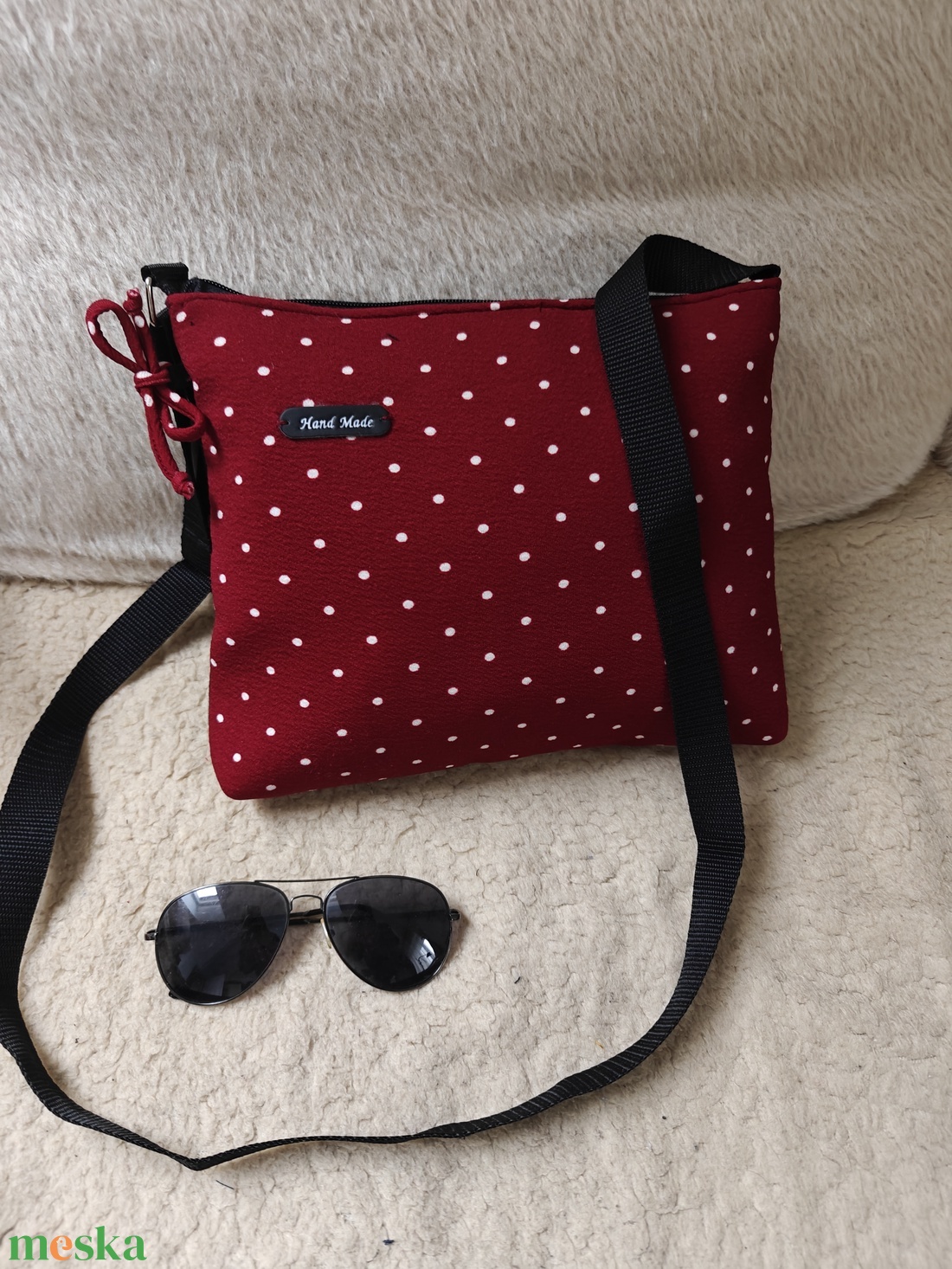 Bordó pöttyös textil táska - táska & tok - kézitáska & válltáska - vállon átvethető táska - Meska.hu