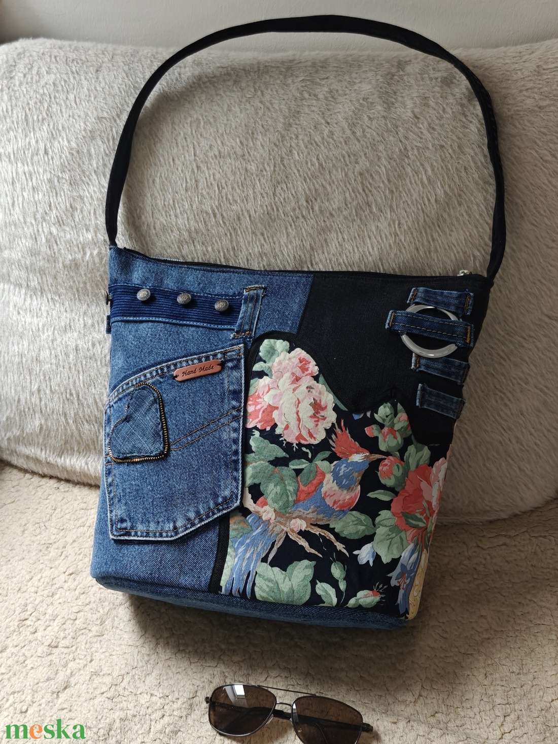 Nagy méretű farmer táska - táska & tok - kézitáska & válltáska - belső rendező - Meska.hu