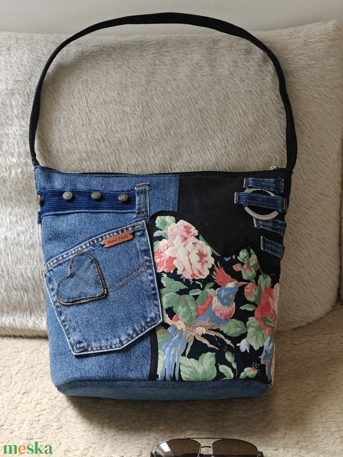 Nagy méretű farmer táska - táska & tok - kézitáska & válltáska - belső rendező - Meska.hu
