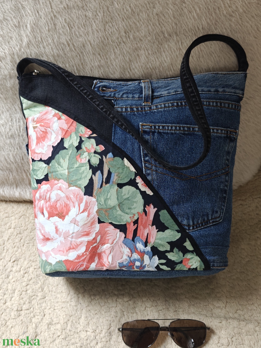 Nagy méretű farmer táska - táska & tok - kézitáska & válltáska - belső rendező - Meska.hu