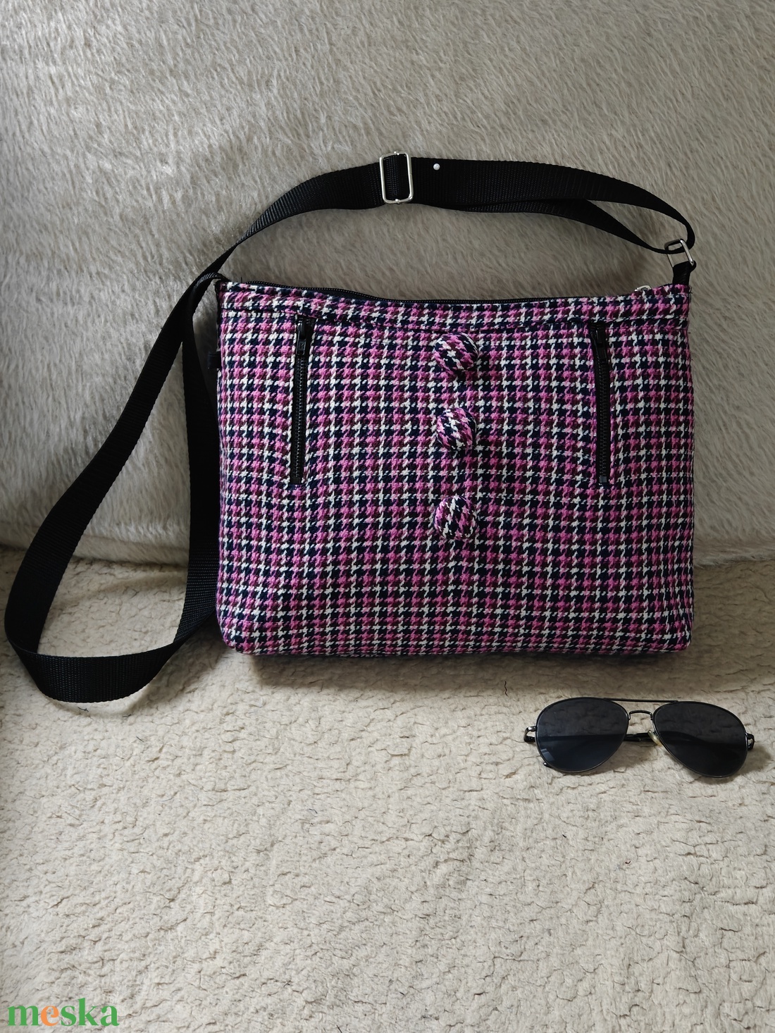 Rózsaszín tónusú textil táska - táska & tok - kézitáska & válltáska - vállon átvethető táska - Meska.hu