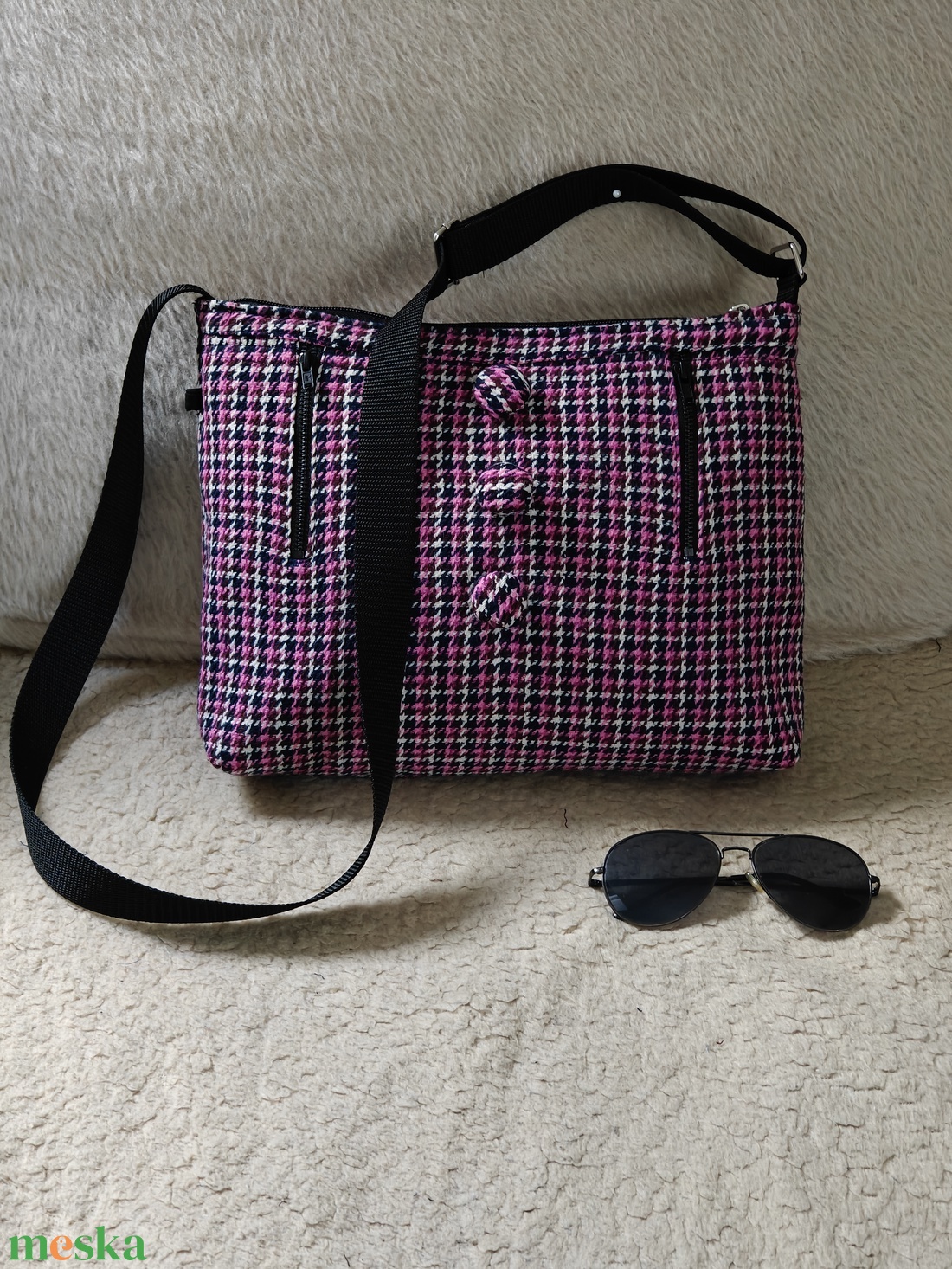 Rózsaszín tónusú textil táska - táska & tok - kézitáska & válltáska - vállon átvethető táska - Meska.hu