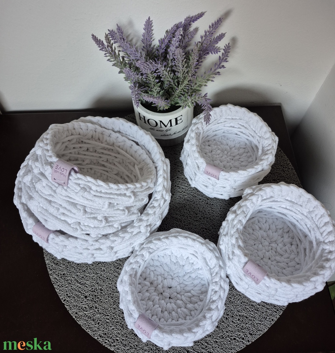 Horgolt fészekkosarak - otthon & életmód - dekoráció - asztal és polc dekoráció - asztaldísz - Meska.hu