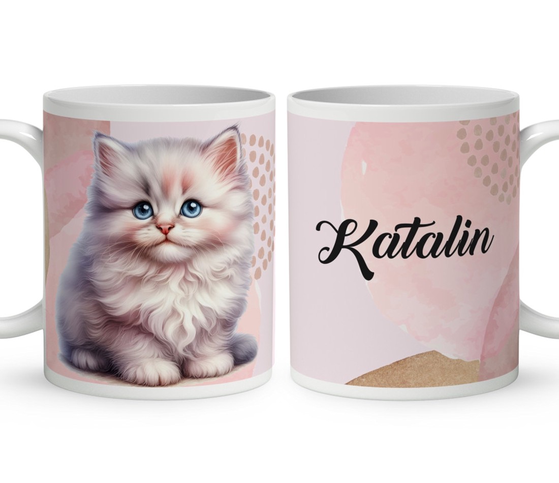 Kérd a Neveddel - Fehér hosszúszőrű cuki cicus mintás bögre - otthon & életmód - konyhafelszerelés, tálalás - tálalás - bögre & csésze - Meska.hu