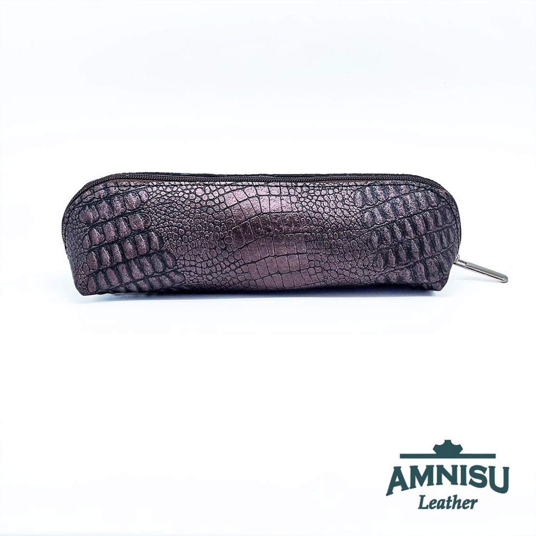 Metál barna krokkómintás rombusz swarovski köves bőr neszeszer / tolltartó K4029 - táska & tok - neszesszer - Meska.hu