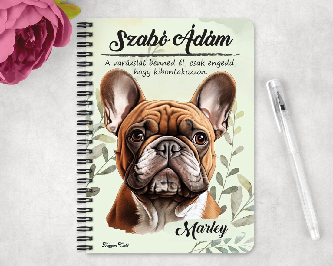 Személyre szabható - Barna francia bulldog portré mintás A5-ös füzet - otthon & életmód - papír, írószer - jegyzetfüzet & napló - Meska.hu
