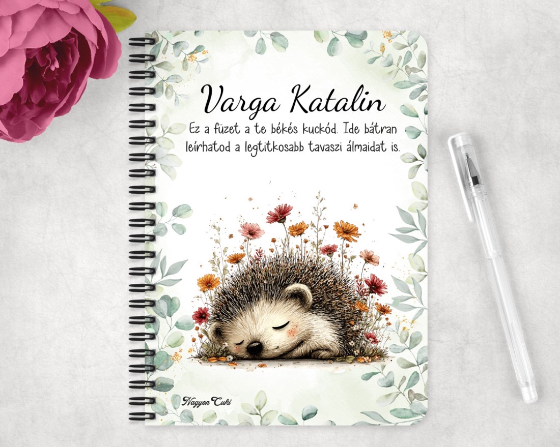 Személyre szabható - A kert kis álmodozója, cuki süni mintás A5-ös füzet - otthon & életmód - papír, írószer - jegyzetfüzet & napló - Meska.hu