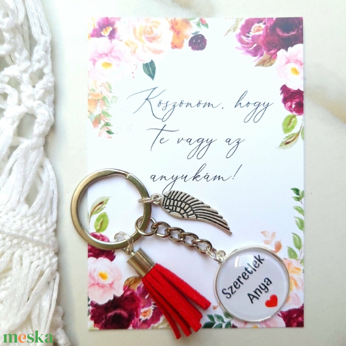 Szeretlek Anya feliratos üveglencsés kulcstartó üzenetkártyával - táska & tok - kulcstartó & táskadísz - kulcstartó - Meska.hu