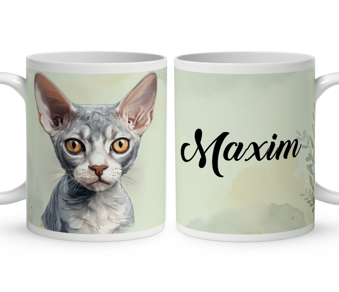 Névvel kérhető - Szürke Devon Rex macska portré mintás bögre - otthon & életmód - konyhafelszerelés, tálalás - tálalás - bögre & csésze - Meska.hu