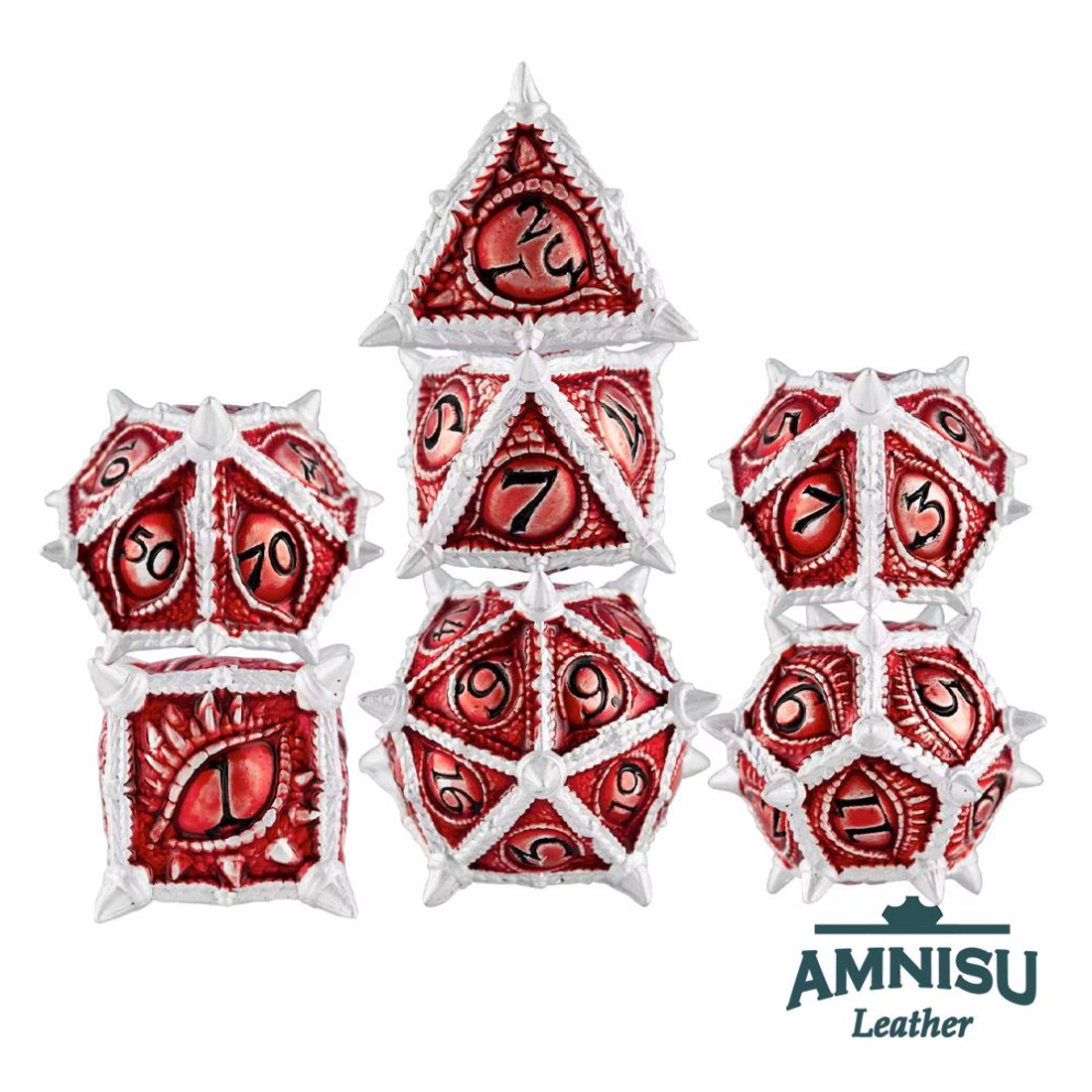 Piros - ezüst sárkányszemes fém kockaszett - játék & sport - szerepjáték - Meska.hu