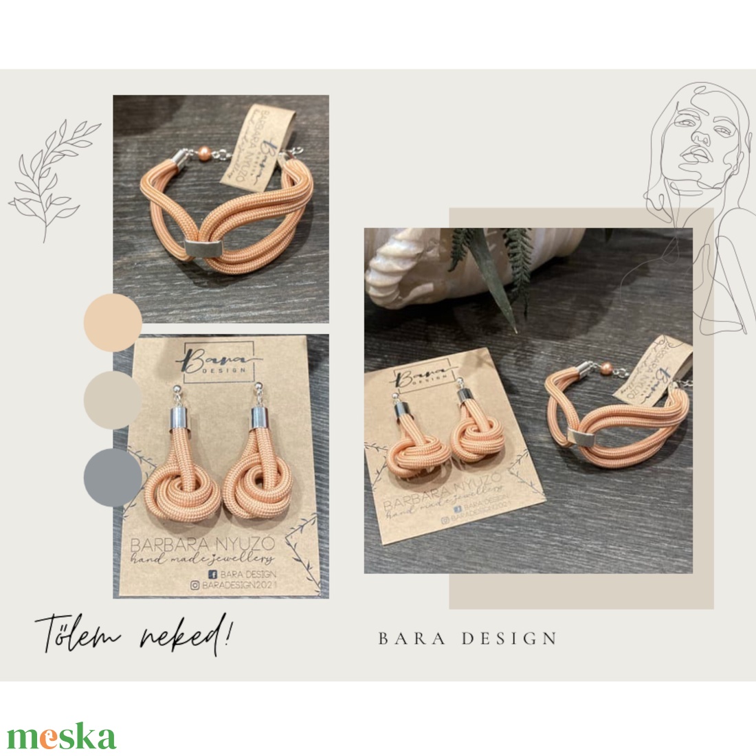 Beige twist szett karkötővel - ékszer - ékszerszett - Meska.hu Beige twist szett karkötővel - ékszer - ékszerszett - Meska.hu