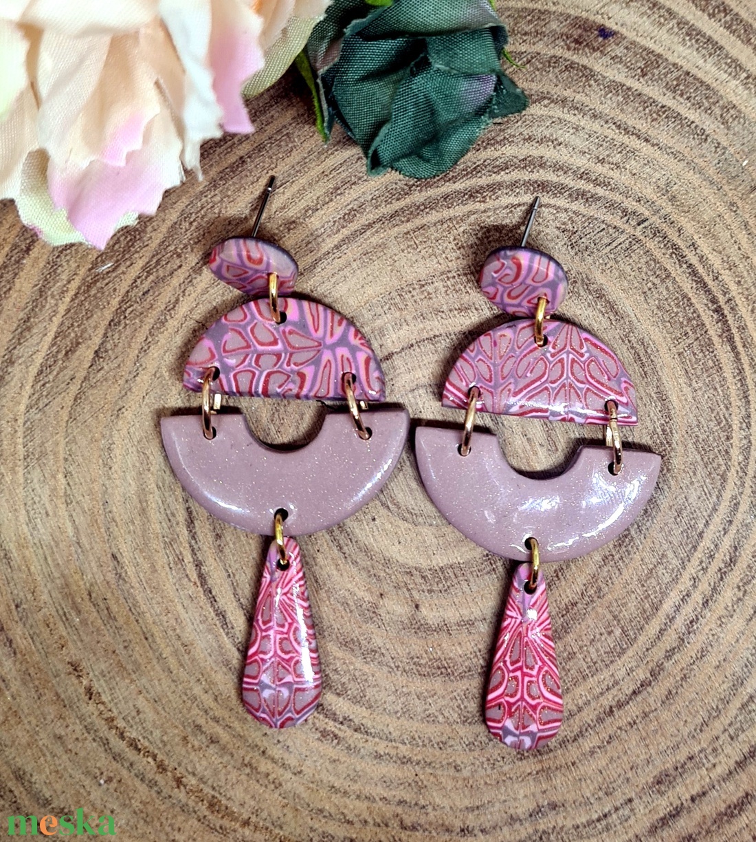Hosszú lógós, retro mintás, süthető gyurma fülbevaló, taupe, szürke, púder, narancs, piros színekben, polymer clay. - ékszer - fülbevaló - lógós kerek fülbevaló - Meska.hu Hosszú lógós, retro mintás, süthető gyurma fülbevaló, taupe, szürke, púder, narancs, piros színekben, polymer clay. - ékszer - fülbevaló - lógós kerek fülbevaló - Meska.hu