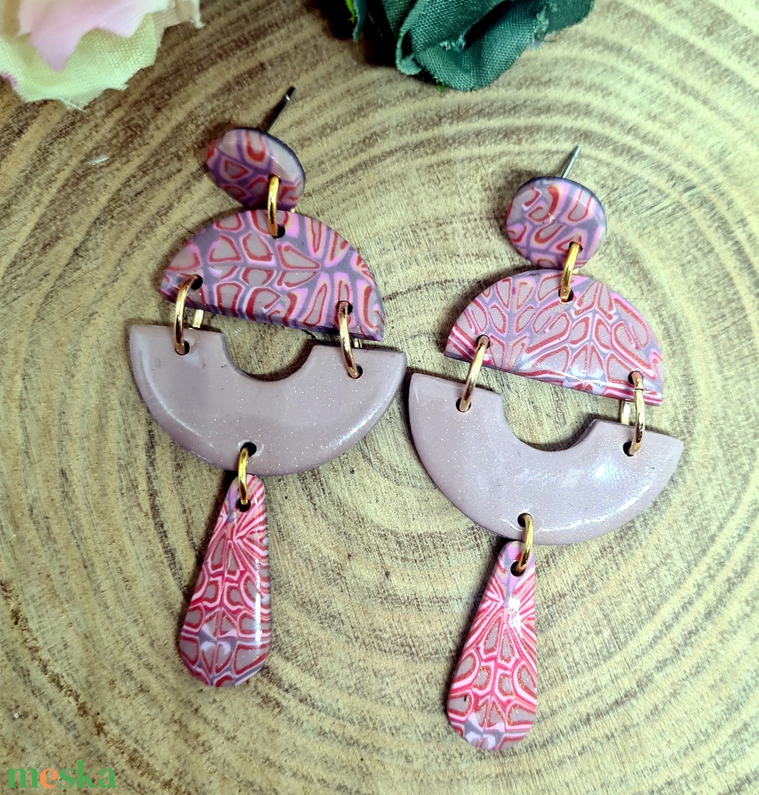 Hosszú lógós, retro mintás, süthető gyurma fülbevaló, taupe, szürke, púder, narancs, piros színekben, polymer clay. - ékszer - fülbevaló - lógós kerek fülbevaló - Meska.hu Hosszú lógós, retro mintás, süthető gyurma fülbevaló, taupe, szürke, púder, narancs, piros színekben, polymer clay. - ékszer - fülbevaló - lógós kerek fülbevaló - Meska.hu