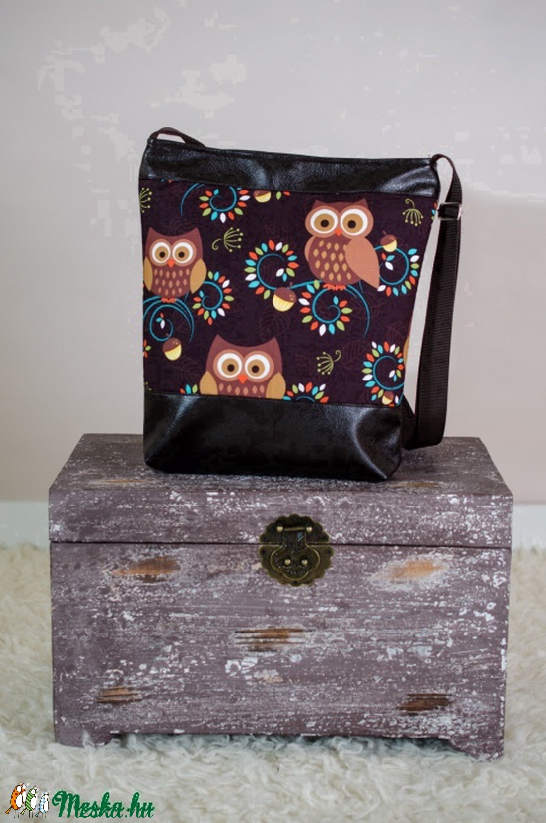 Bagoly mintás  textilbőr táska -  - Meska.hu