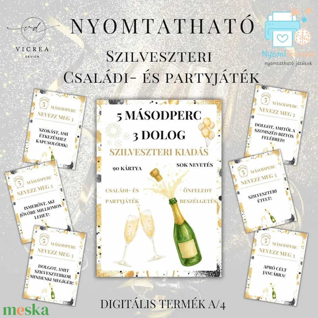 5 másodperc 3 dolog nyomtatható kártyajáték � szilveszteri kiadás - játék & sport - táblajáték és kártyajáték - kártya - Meska.hu