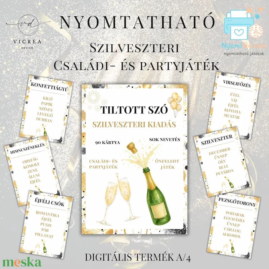 Szilveszteri Tiltott szó nyomtatható kártyajáték � nevetés, buli, évbúcsúztatás egy dobozban - játék & sport - táblajáték és kártyajáték - kártya - Meska.hu