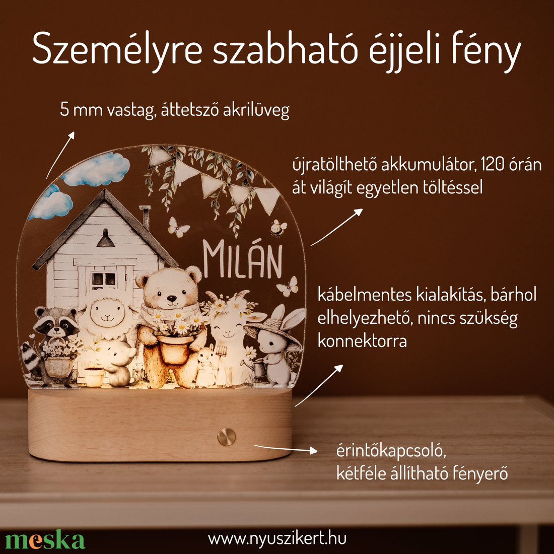 Akril éjjeli fény nyomtatott mintával- erdei állatok - otthon & életmód - babaszoba, gyerekszoba - babaszoba dekoráció - Meska.hu Akril éjjeli fény nyomtatott mintával- erdei állatok - otthon & életmód - babaszoba, gyerekszoba - babaszoba dekoráció - Meska.hu