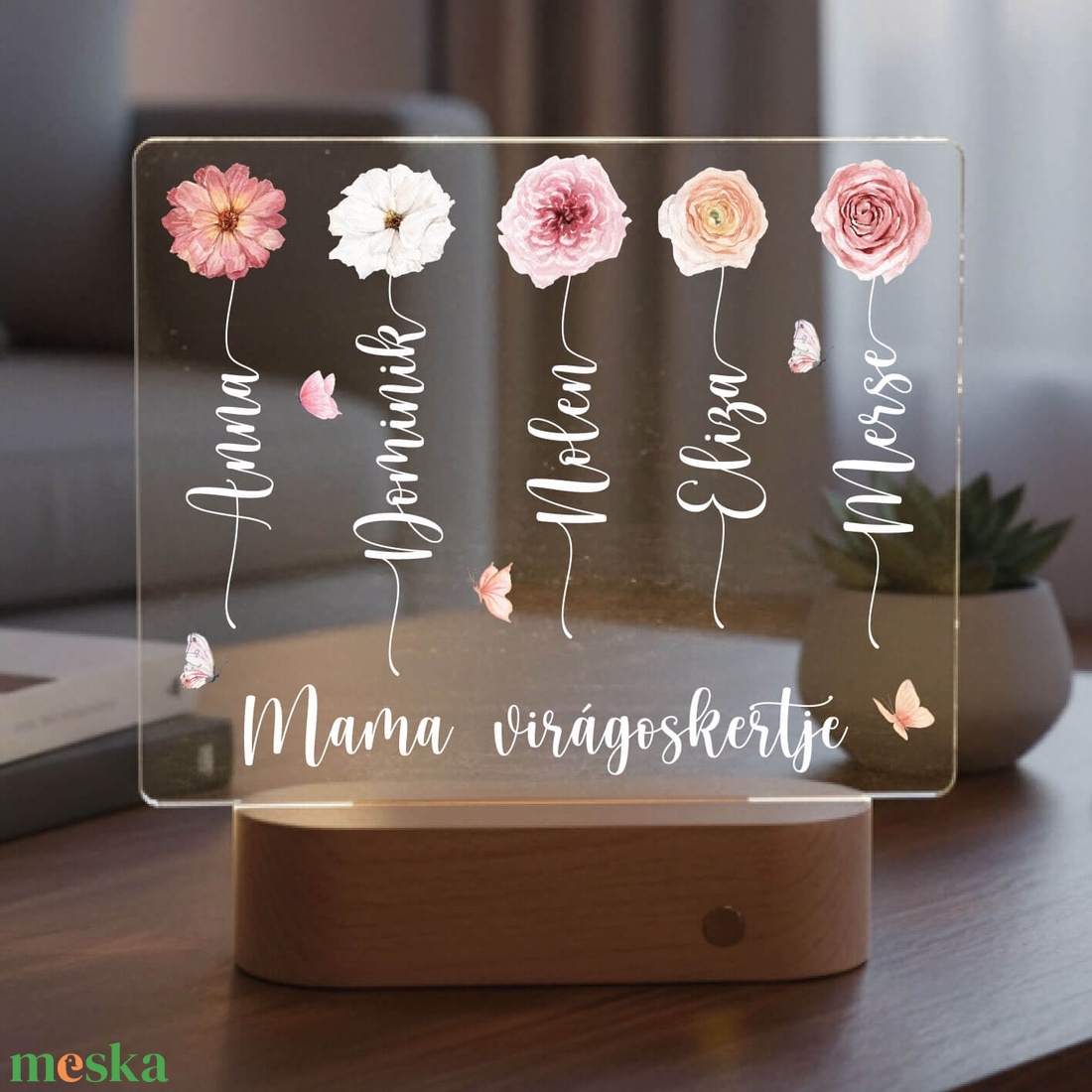 Akril éjjeli fény- Mama virágoskertje - otthon & életmód - dekoráció - asztal és polc dekoráció - asztaldísz - Meska.hu