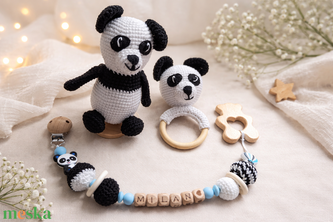 Babaköszöntő szett pandás  - baba - mama - babalátogató ajándékcsomag - Meska.hu